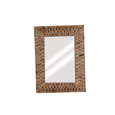 China Home Minimalist Gold Furniture Factory Arts Artistic Living Room Decorate Hotel Bamboo Rectangle Mirror Weaving Rustic Style for sale