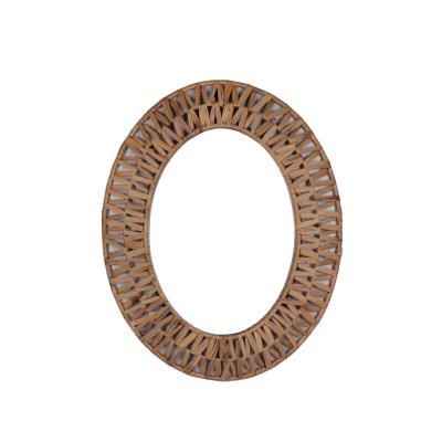 China Home Minimalist Gold Furniture Factory Arts Artistic Living Room Decorate Hotel Bamboo Weaving Oval Mirror Hawaiian Style 56X3X70CM for sale