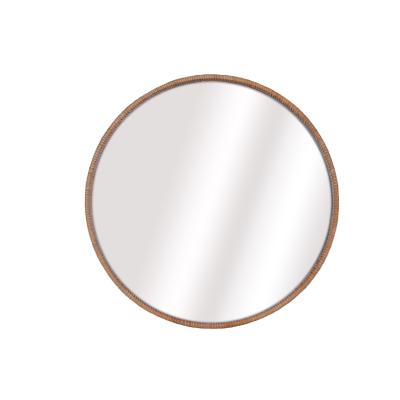 China Home Minimalist Gold Furniture Factory Arts Modern Living Room Decorate Hotel Bamboo Weaving Round Mirror Hawaiian Style 60X4X60CM for sale