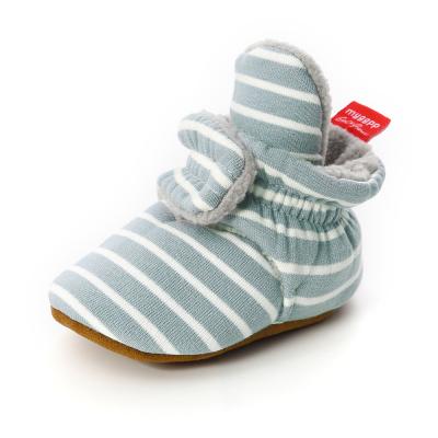 China Thermal striped knitted fabric soft-soled warm baby socks baby shoes baby shoe covers 0-1 year old for sale