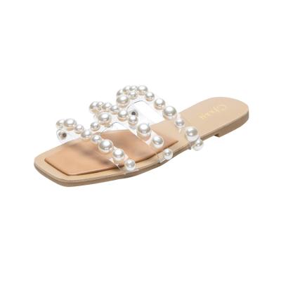 China XMFJ 2021Cross-border pearl flip flops for women flip flop single-term casual flat slippers for women outside CFXXY-118 for sale