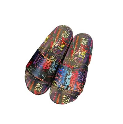 China Fashion trend 2021 summer new style European and American creative graffiti fashion flat sandals and slippers for sale