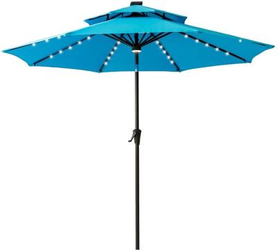 China 9 ft. Traditional Double Top Outdoor Patio Umbrella with Solar LED Lights and Tilt - Aqua Blue for sale