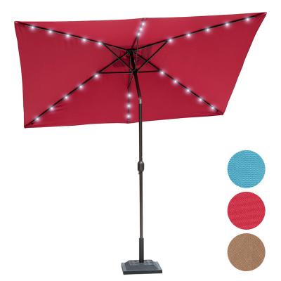 China Modern Rectangular 6.5X10ft Solar Powered LED Lit Patio Umbrella with Push Button Tilt and Crank Parasol, for Garden, Lawn, Pool for sale