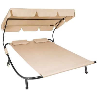 China Modern Chaise Double Sun Settee Wide Lounge With Canopy And Wheels For Outdoor Indoor And Pool for sale