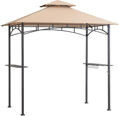 China Best Selling Polyester BBQ Gazebo In USA 8ft*5ft Double Flat Roof Umbrella BBQ Metal Garden Grill Gazebo for sale