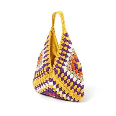 China Soft Warm Colorful Women Handmade Crochet Handbag Shoulder Tote Bag for sale