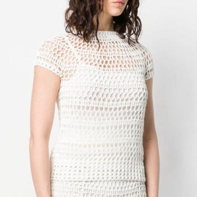 China High Quality Breathable Cashmere Blend Crochet Ivory T-Shirt for sale