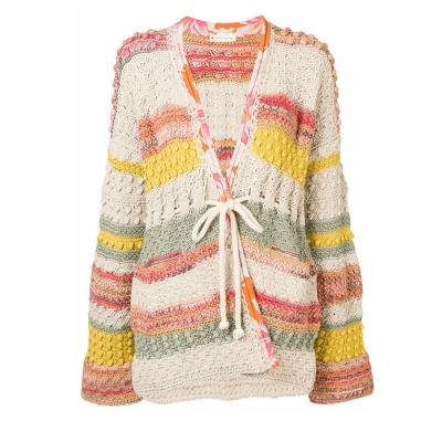 China Breathable New Design Multicolor Patchwork Knit Cardigan With Belt for sale