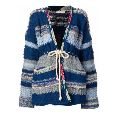 China Breathable High Quality Bohemian Multicolor Patchwork Knit Cardigan for sale