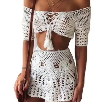 China QUICK DRY handmade crochet skirt factory top women crochet 2 piece set for sale