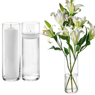 China Eco-friendy Cheap Nordic Elegant Clear Glass Stand Tall Cylinder Glass Vases Vases For Table Decor for sale