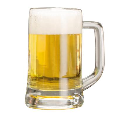 China Sustainable Wholesale Custom Beer Drinking Transparent 11oz Sublimation Glass Mug With Handle for sale