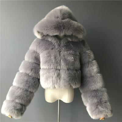 China 2021 New arrival wholesale winter women faux fox fur crop coat hooded jacket Anti-wrinkle for ladies for sale