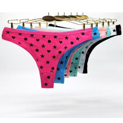 China Girls Breathable Rhinestone Star And Dot Printed Thongs Naughty Underwear for sale