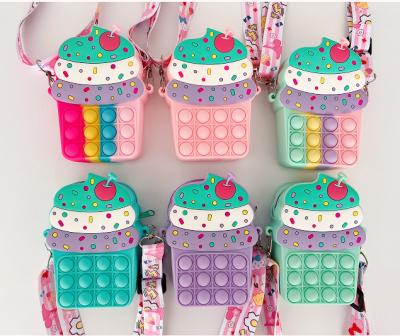 China Mini Toddler Waterproof Silicone Push Bubble Pop It Up To Stir Toy Ice Cream Shape Shoulder Coin Purse Handbags Pop It Up Ice Cream Purse for sale