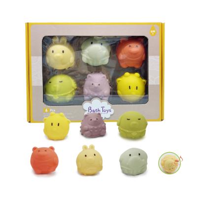 China Eco-friendly Vinyl 6pcs Soft Baby Bath Animal Toys Floating Water Spray Baby Bath Toy with Bubu Sounds for Kids for sale