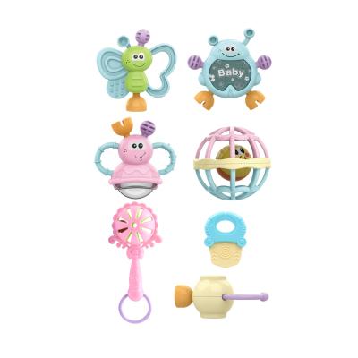 China Eco-Friendly 7pcs High Quality Colorful Baby Rattle&Teether Ball Bell Bee Infant Toys Set Baby Sensory Silicon Teether for sale