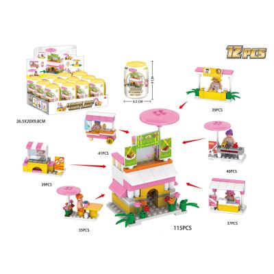 China Building Toy Educational Kids Toy Block Set 462 Piece Mini Building Blocks 12 In 1 Snack Street Surprise Sound Can for sale