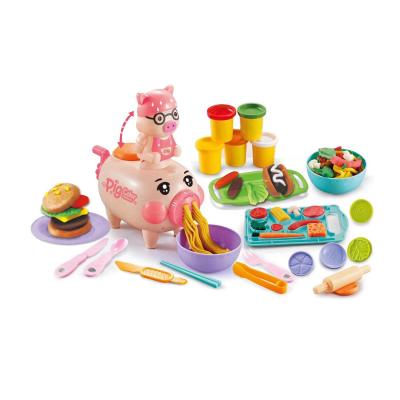 China Cute Colorful 3D Pig Mud Toys Set Kids Kitchen Food Cooking Modeling Play Dough Clay-5color Soil 38*9.5*21cm for sale