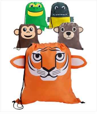 China New Custom Cheap Kids Travel Polyester Drawstring Bag Eco-Friendly Kids Backpack With Animal Printing Cartoon for sale