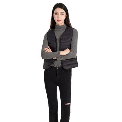 China Best price high quality QUICK DRY coated winter jacket women sleeveless v-neck light weight down vest for women for sale