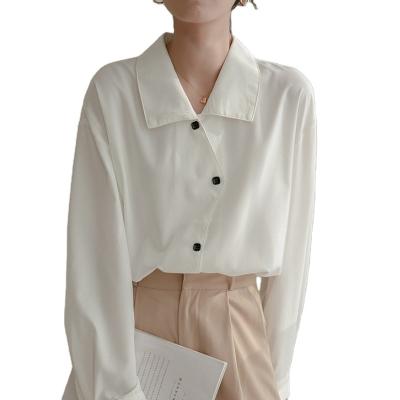 China New sense OL spring and summer design temperament tops high-end professional white chic niche women's long sleeve anti-pilling shirt for sale