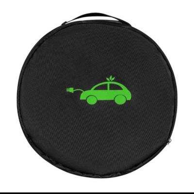 China Customized Waterproof Black Round Logo Oxford Cloth Packing Bag EV Charger Cable Bag Waterproof Oxford Logo Flame Storage Bag for sale