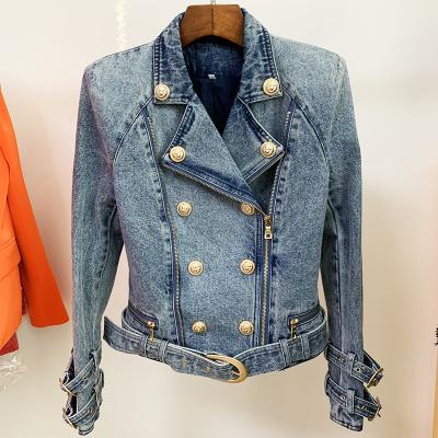 China IN-STOCK 2022 Newest Designer Fashion Women Breathable Lion Buttons Denim Motorcycle Biker Jacket for sale