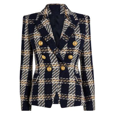 China Newest Fashion HIGH STREET Jacket Women Breathable Lion Buttons Double Breasted Plaid Wool Tweed Blazer 2022 GOOD QUALITY Designer for sale