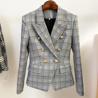 China HIGH STREET Breathable Designer Jacket Women Plaid 2022 Newest Classic Lion Buttons Slim Fit Double Breasted Blazer for sale