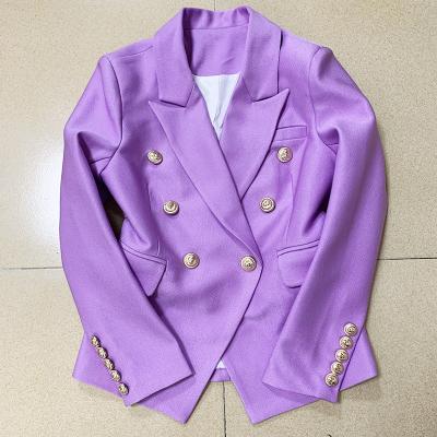 China HIGH STREET 2022 Newest Designer Jacket Women Breathable Lion Buttons Double Breasted Slim Fitting Pique Blazer Lilac for sale