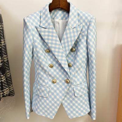 China HIGH STREET Breathable Designer Jacket Women Blazer 2022 Slim Plaid Lion Buttons Double Breasted Tweed Fit Newest for sale