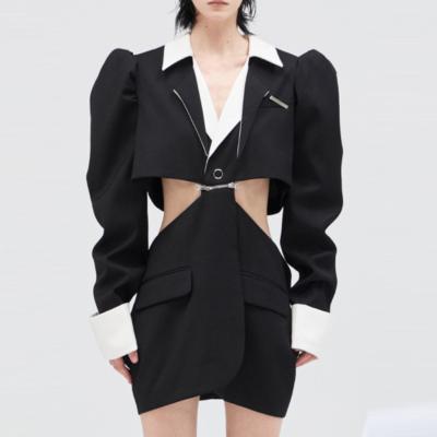 China 2022 HIGHEST STREET Newest Designer Blazer Women Breathable Puff Sleeve Open Waist Hollow Out Long Detachable Blazer for sale