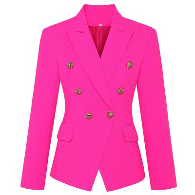 China Breathable IN STOCK 2022 Designer Stylish Blazer Women Classic Metal Cross Buttons Slim Fit Blazer Jacket Hot Pink for sale