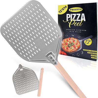 China Hot Selling Non-Stick Square Viable 12 Inch Pizza Peel Detachable Aluminum Skin With Long Wooden Handle Pizza Paddle Spatula Baking for sale