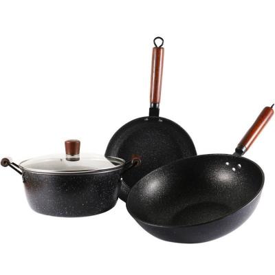 China Viable Home Iron Pan Medical Stone Cookware Nonstick Set for Kitchen Induction Cooker for sale