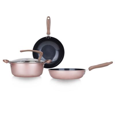 China Cookware Viable Hot Selling Three-Piece Non-Stick Combination Pot Wok Thickened Pan Deepen Frying Pan for sale