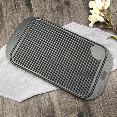 China Non Stick Household Thickened Cast Iron Striped Long Grill Pan Steak Uncoated Frying Pan BBQ Tray Bakeware With Horizontal Stripes for sale