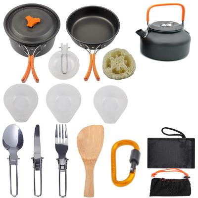 China Hot Selling Viable Portable Pan Teapot Pot Kit Outdoor Camping Travel Frying Cooking Tools Cookware Set for sale