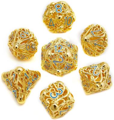 China 7 Piece Modern Simple Polyhedral Metal Dies DND Hollow Dungeons and Dragon Dice Games Role Playing RPG Explorer MTG Pioneer Games for sale