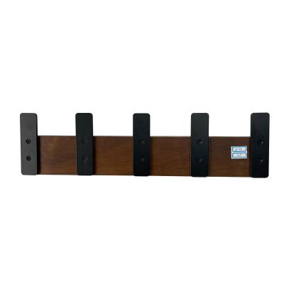 China Rustic Black Wooden Stainless Steel Wall Mounted Coat Hanger Multifunctional Hat Rack Hanger for sale