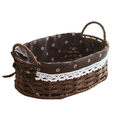 China Simple And Stylish Brown Color Sustainable Paper Rope Woven Basket With Durable Metal Frame Handles for sale