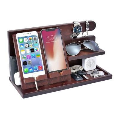 China Flexible Wooden Phone Docking Station For Men's Wooden Cell Phone Stand Wallet Watch Stand Organizer for sale