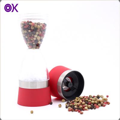 China Viable 2 in 1 Colorful Plastic Salt and Pepper Mill Manual Pepper Grinder with Double Ended Hourglass Design for sale