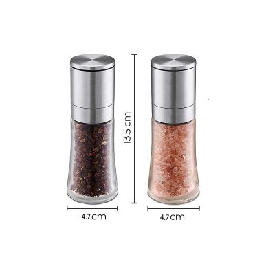 China NEW Sustainable Manual Stainless Steel Salt Pepper Mill Grinder With Glass Bottle for sale