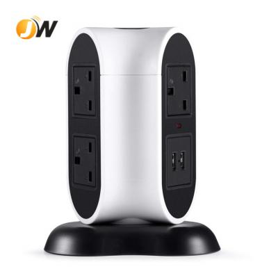 China Overload Protection JW701 Vertical Power Strip Tower Extension Cable - 4 Outlet 4 USB Charging Port , Cloverleaf Design for sale