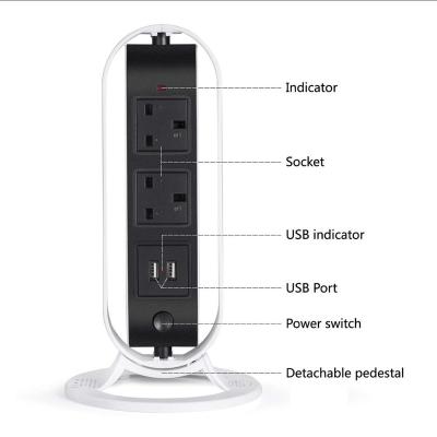 China Overload Protection Power Strip Vertical Multi-Outlets 6 Outlets & 2 USB, 2500W, 110-250 Voltage Tower Power Worldwide Socket Outlets for sale