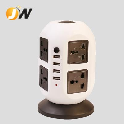 China New Design Euro Multi Vertical Tower Overload Protection Extension Electrical Socket With 8 Outlets And 4usb for sale