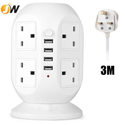 China Overload Protection 3M/9.8ft Extension Lead, 4 USB Ports 8 Way Outlets Tower Vertical Power Strip Socket With Surge Protector Overload Protection for sale